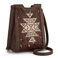 TR190-1821   Trinity Ranch Floral Aztec Tooled Mini Tote/Crossbody