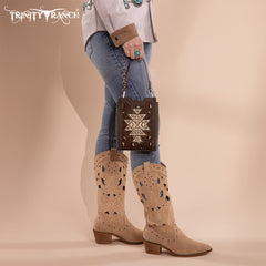 TR190-1821   Trinity Ranch Floral Aztec Tooled Mini Tote/Crossbody