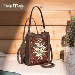 TR190-1821   Trinity Ranch Floral Aztec Tooled Mini Tote/Crossbody