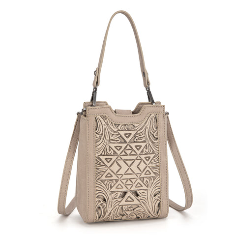 TR190-1821   Trinity Ranch Floral Aztec Tooled Mini Tote/Crossbody