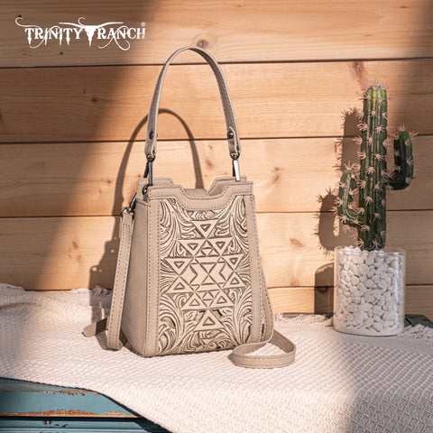 TR190-1821   Trinity Ranch Floral Aztec Tooled Mini Tote/Crossbody