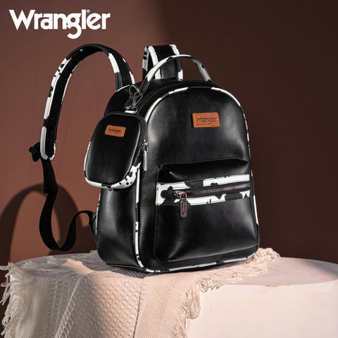 WG102-8603  Wrangler  Cow Print Backpack With Coin Pouch - Black