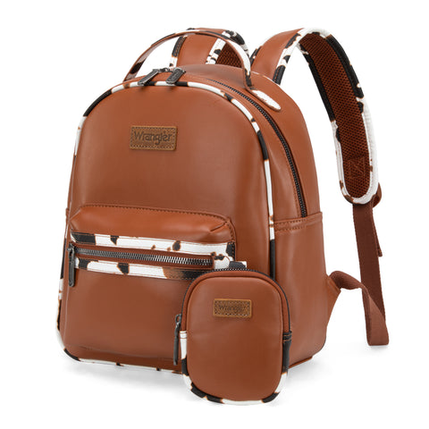 WG102-8603  Wrangler  Cow Print Backpack With Coin Pouch - Brown