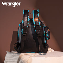 WG102-8603  Wrangler  Cow Print Backpack With Coin Pouch - Turquoise