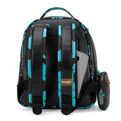 WG102-8603  Wrangler  Cow Print Backpack With Coin Pouch - Turquoise