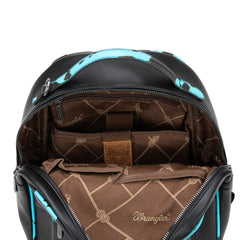 WG102-8603  Wrangler  Cow Print Backpack With Coin Pouch - Turquoise