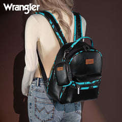 WG102-8603  Wrangler  Cow Print Backpack With Coin Pouch - Turquoise