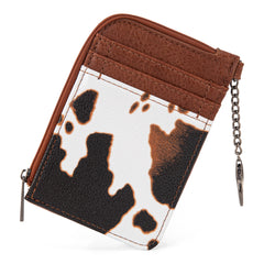 WG102-W005 Wrangler  Wrangler Cow Print  Mini Zip Card Case  Brown