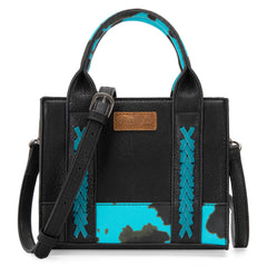 WG102S-8120  Wrangler Cow Print Mini Tote/Crossbody - Turquoise