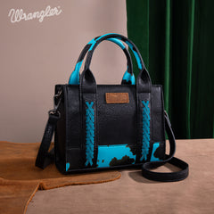 WG102S-8120  Wrangler Cow Print Mini Tote/Crossbody - Turquoise