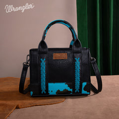 WG102S-8120  Wrangler Cow Print Mini Tote/Crossbody - Turquoise