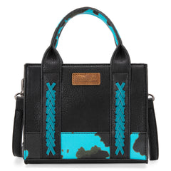 WG102S-8120  Wrangler Cow Print Mini Tote/Crossbody - Turquoise