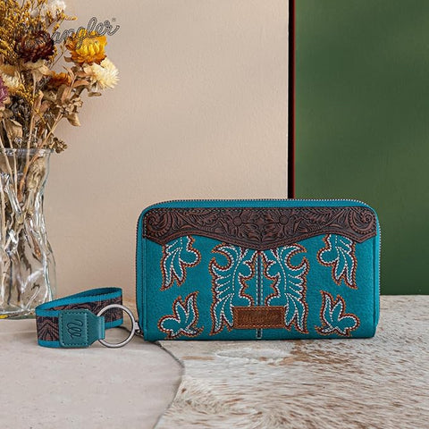 WG110-W006  Wrangler Embroidered Wallet/Wristlet - Turquoise