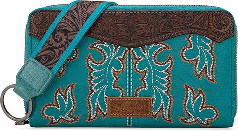 WG110-W006  Wrangler Embroidered Wallet/Wristlet - Turquoise