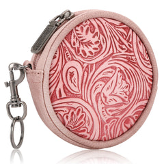 WG116-003  Wrangler Floral Tooled Circular Coin Pouch Bag Charm - Pink