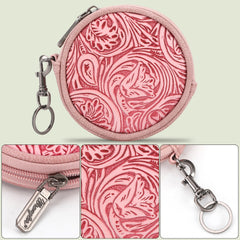 WG116-003  Wrangler Floral Tooled Circular Coin Pouch Bag Charm - Pink