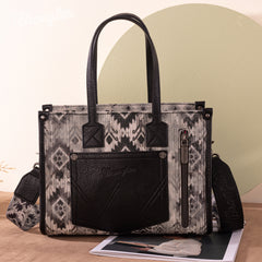 PRE-ORDER WG130-8120S   Wrangler Southwestern Pattern Dual Sided Print Concealed Carry Tote//Crossbody - Black