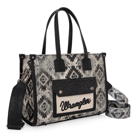 PRE-ORDER WG130-8120S   Wrangler Southwestern Pattern Dual Sided Print Concealed Carry Tote//Crossbody - Black