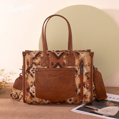 WG130-8120S   Wrangler Southwestern Pattern Dual Sided Print Concealed Carry Tote//Crossbody -Brown