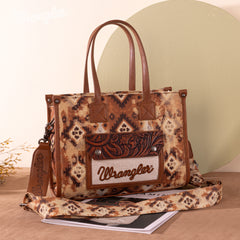 WG130-8120S   Wrangler Southwestern Pattern Dual Sided Print Concealed Carry Tote//Crossbody -Brown