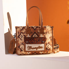 WG130-8120S   Wrangler Southwestern Pattern Dual Sided Print Concealed Carry Tote//Crossbody -Brown