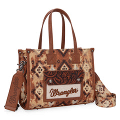 WG130-8120S   Wrangler Southwestern Pattern Dual Sided Print Concealed Carry Tote//Crossbody -Brown