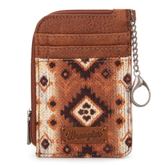 WG130-W005 Wrangler Southwestern Art Print Mini Zip Card Case  - Brown