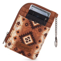 WG130-W005 Wrangler Southwestern Art Print Mini Zip Card Case  - Brown