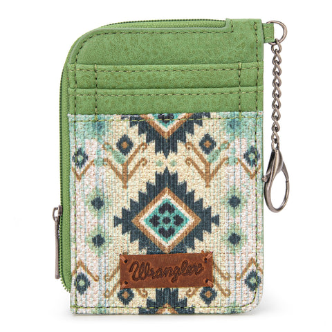 PRE-ORDER WG130-W005 Wrangler Southwestern Art Print Mini Zip Card Case  - Green