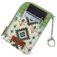 WG130-W005 Wrangler Southwestern Art Print Mini Zip Card Case  - Green