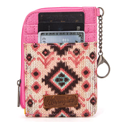 WG130-W005 Wrangler Southwestern Art Print Mini Zip Card Case  - Pink