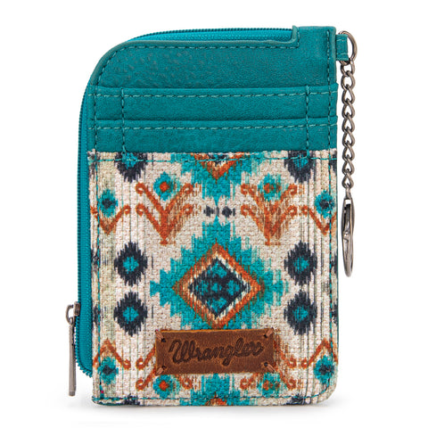 WG130-W005 Wrangler Southwestern Art Print Mini Zip Card Case  - Turquoise