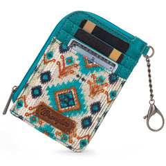 WG130-W005 Wrangler Southwestern Art Print Mini Zip Card Case  - Turquoise