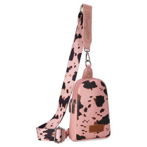 WG133-210  Wrangler Cow  Print Crossbody Sling Chest Bag  -Pink