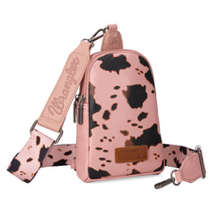 WG133-210  Wrangler Cow  Print Crossbody Sling Chest Bag  -Pink