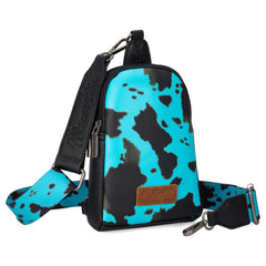 WG133-210  Wrangler Cow  Print Crossbody Sling Chest Bag  -Turquoise