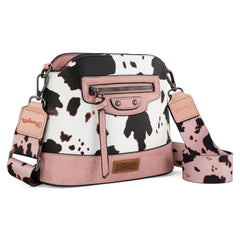 WG133-213  Wrangler Cow Print Crossbody  Bag  - Light Pink