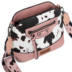 WG133-213  Wrangler Cow Print Crossbody  Bag  - Light Pink