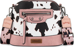 WG133-213  Wrangler Cow Print Crossbody  Bag  - Light Pink