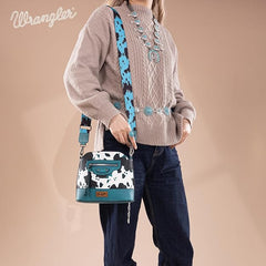 WG133-213  Wrangler Cow Print Crossbody  Bag  - Light Turquoise