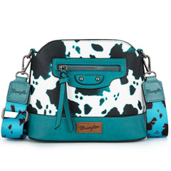 WG133-213  Wrangler Cow Print Crossbody  Bag  - Light Turquoise