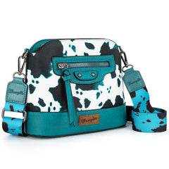 WG133-213  Wrangler Cow Print Crossbody  Bag  - Light Turquoise