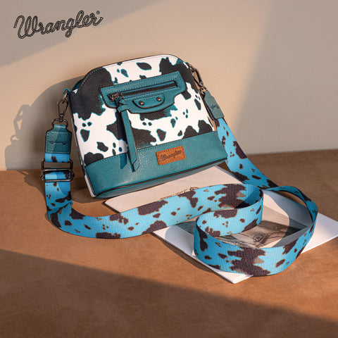 WG133-213  Wrangler Cow Print Crossbody  Bag  - Light Turquoise