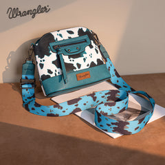 WG133-213  Wrangler Cow Print Crossbody  Bag  - Light Turquoise