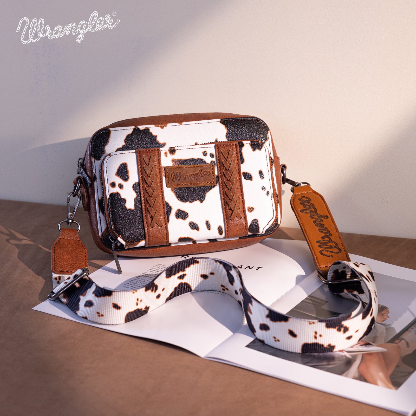 WG133-3003 Wrangler Cow Print Crossbody Purse With Wallet Compartment ...