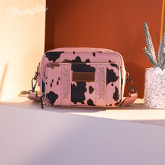 WG133-3003  Wrangler Cow Print Crossbody Purse With Wallet Compartment -Pink