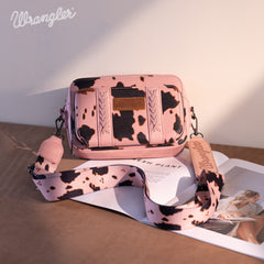 WG133-3003  Wrangler Cow Print Crossbody Purse With Wallet Compartment -Pink