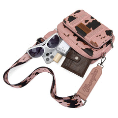 WG133-3003  Wrangler Cow Print Crossbody Purse With Wallet Compartment -Pink