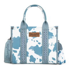 PRE-ORDER  WG133-81203S  Wrangler Cow Print Concealed Carry Tote/Crossbody - Blue (ONLINE ONLY)