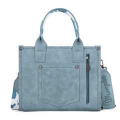 PRE-ORDER  WG133-81203S  Wrangler Cow Print Concealed Carry Tote/Crossbody - Blue (ONLINE ONLY)